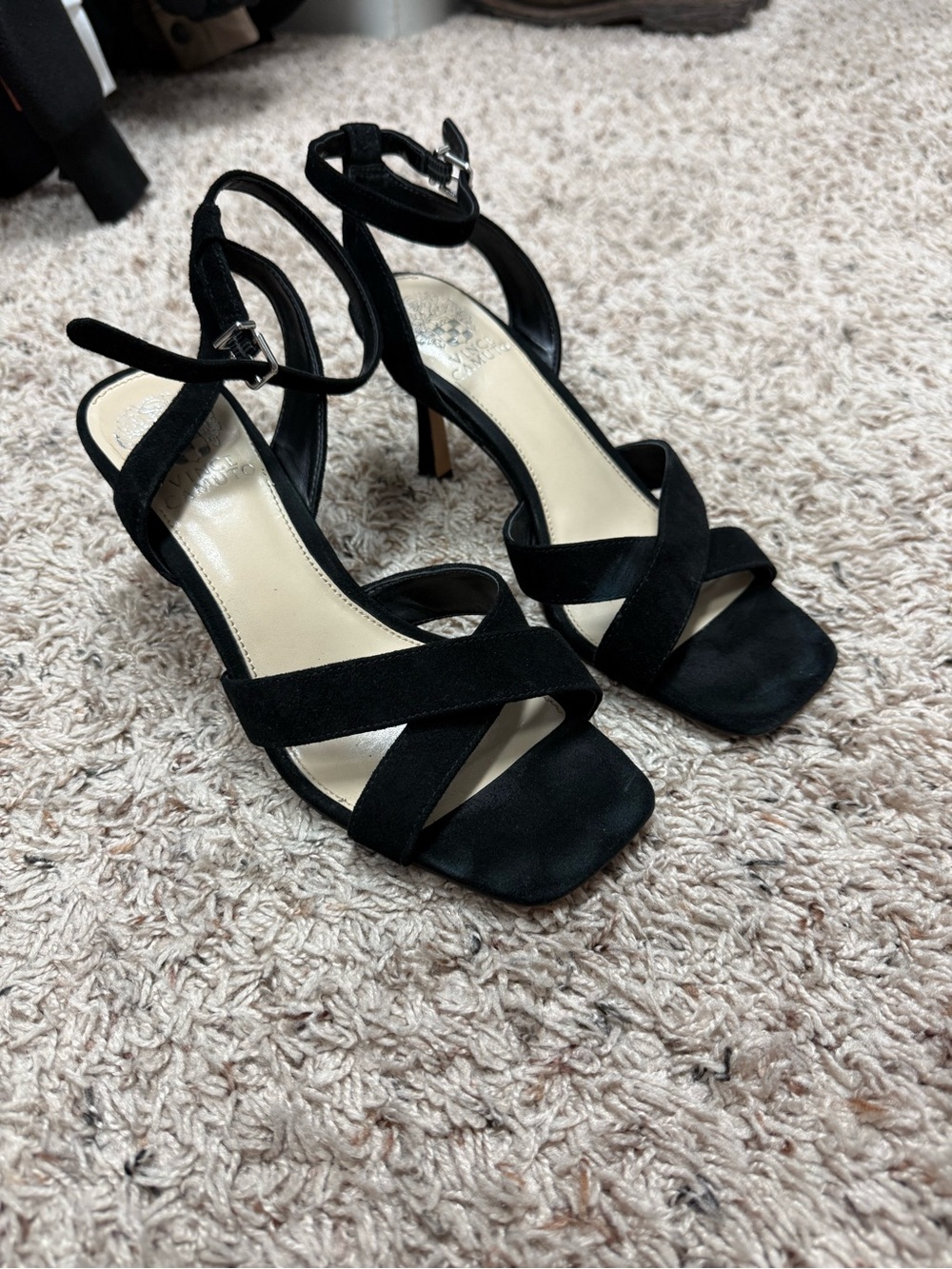 Vince Camuto Black Suede Strappy High Heel Sandals